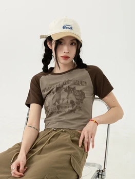 Тениска с принтом ADAgirl, дамски блузи Y2k с къси ръкави и анимационни герои, тънкият коча билка за жените, графични и тениски, дрехи в стил на Kawai, Harajuku, за момичета
