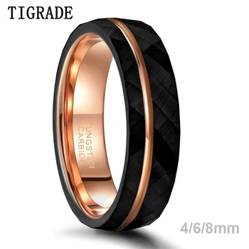 Тигрови пръстен от черен волфрам, 4 мм, 6 мм и 8 мм за мъже и жени, изискан годежен пръстен от розово злато с кованым желобком, удобен размер 5-14