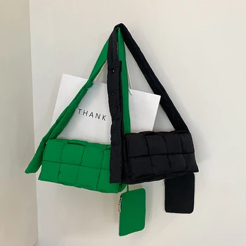 Тканая bag-въздушна, женствена чанта-месинджър с широка каишка, за пътуване, луксозен космически мат, памучни торби през рамо, зимна лесна чанта, ежедневни