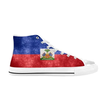 Хаити-Хаити флаг патриотическая гордост забавни модни и ежедневни матерчатая обувки с висок берцем, удобни дишащи мъжки и дамски маратонки с 3D принтом