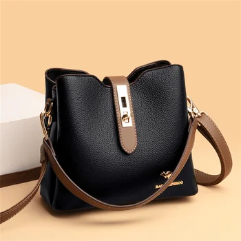Чанта през рамо с голям капацитет за жени е чист цвят Лекота тенденция Висококачествени кожени чанти-незабавни посланици Модерни портмонета и чанти