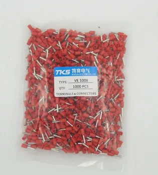 Червени уши за връзки с изолация от PVC E1008 дължина от 8 мм за проводници 1.0 mm 2, 18 AWG