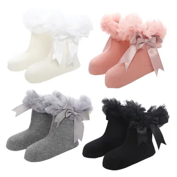 Чорапи за малки момичета в стил Принцеса, Детски Чорапи Свързани с Лък за момичета, Детски Памучни Чорапи за Момичета, Есенно-Зимните Модни Детски Неща