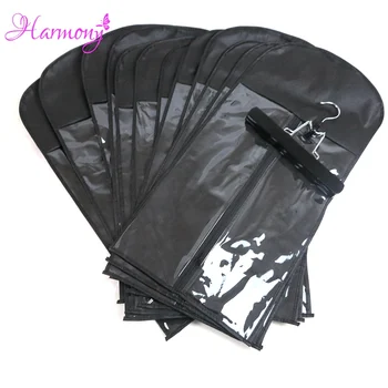 15 парчета (чанта и закачалка) черен цвят, черна закачалка с цип, опаковки за удължаване на косата, чанти и калъфи за костюми, опаковки за коса за патица на косата