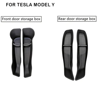 4 бр., странична кутия за съхранение на вратата на колата, за Tesla, модел 3/модел Y, предната дръжка на задната врата, подлакътник, тава, органайзер, автомобилни аксесоари