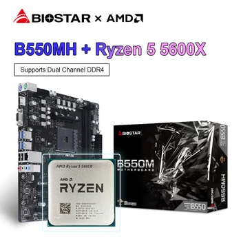 BIOSTAR Нова ДЕТСКА дънна ПЛАТКА B550MH Micro-ATX B550M + Комплект дънната платка на AMD Ryzen 5 5600X R5 5600X CPU DDR4 64G AM4