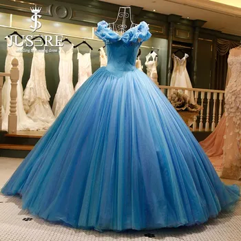Jusere Изработени по поръчка реална снимка, синя бална рокля на Пепеляшка, рокли с бродерии, пищни рокля с дължина до пода, вечерни рокли принцеса