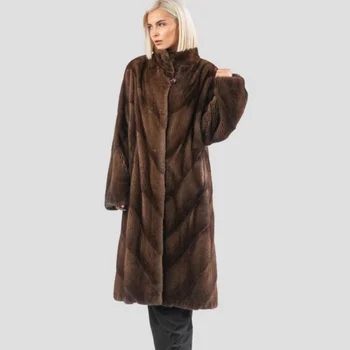 Дамски дълъг норковая палто от 100% естествена кожа на норка, топло и мода за зимата в европейския уличном стил