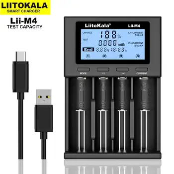 Зарядно устройство LiitoKala Lii-M4 18650, LCD дисплей, Универсално интелигентно зарядно устройство, Тест на капацитета за 26650 18650 21700 18500 AA AAA и т.н. 4 слота