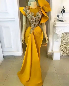 Златни вечерни рокли Aso Ebi в африканския стил, русалка, прозрачно фолио, апликации от мъниста, дълга рокля за бала в Дубай, Саудитска Арабия, арабски стил, черна рокля за момичета