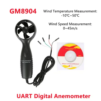Измерване на скоростта на вятъра 0 ~ 45 м/с Универсална Дръжка за Вятърни листа UART Цифров Анемометр GM8904 Измерване на скоростта на вятъра Измерител на вятъра
