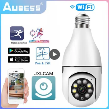 Лампа E27 Камера за наблюдение на 2-мегапиксельного за нощно виждане безжичен монитор за сигурност крушка WiFi камера автоматично следене на лицето на бебето следи