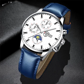 Модерен мъжки маркови часовници, бизнес кожени ръчни часовници, луксозни мъжки кварцов часовник, с каишка с календар, дата, Relogio Masculin