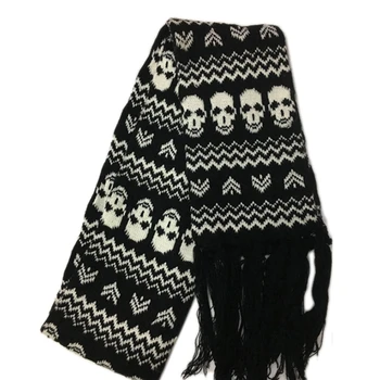 Мъжки шал с ресни, черно-бял череп, кръстосани кости, вязаный шал, имитация на вълна, есен-зима, стилен череп
