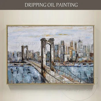 Новоприбывший художник, ръчно рисувани, висококачествен абстрактен пейзаж, Ню Йорк, Бруклинския мост, маслени бои за декорация на всекидневна