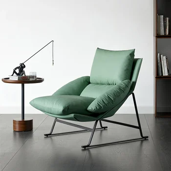 Прост разтегателен диван-фотьойл в стил постмодерното, стол за почивка в хола, дизайнерски и луксозен единична балкон, скандинавски креативна кожени мебели за апартамент