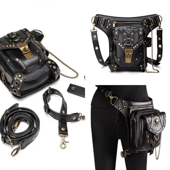 Чанта през рамо в стил steampunk, мотоциклетът чанта-месинджър в стил steampunk, поясная чанта за мобилен телефон, скута чанти в готически стил за жени