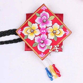 Шапки от въже за коса Ханбок, традиционна бродерия, декоративни бижу за коса във формата на цвете праскова, подпори за детската сцена